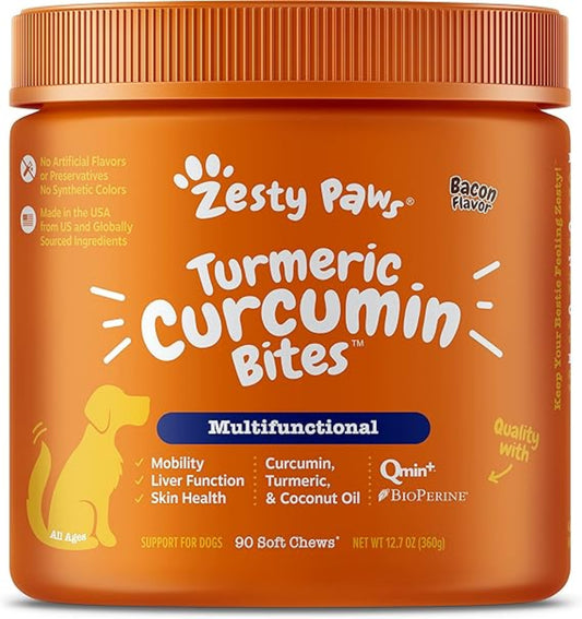Turmeric Curcumin Bites for Dogs front label soft chews supplement