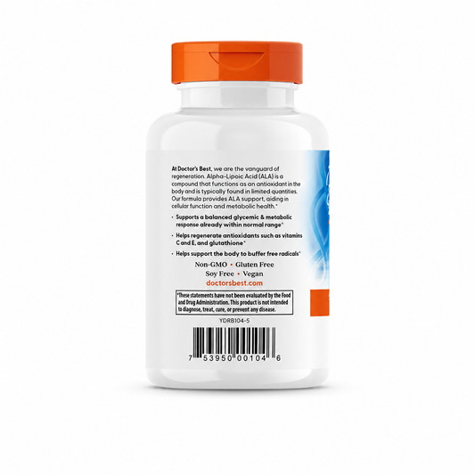 Doctor's Best Alpha-Lipoic Acid 150 mg, 120 veggie capsules – back label with antioxidant support information