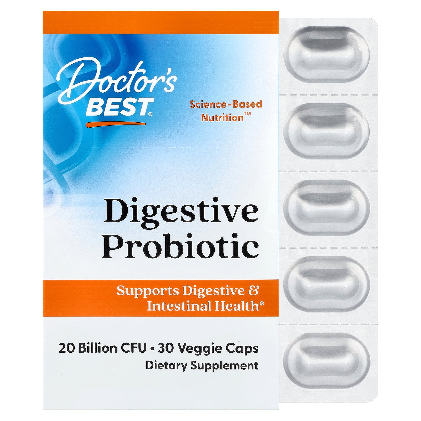 Doctor’s Best Digestive Probiotic – 30 Veggie Caps