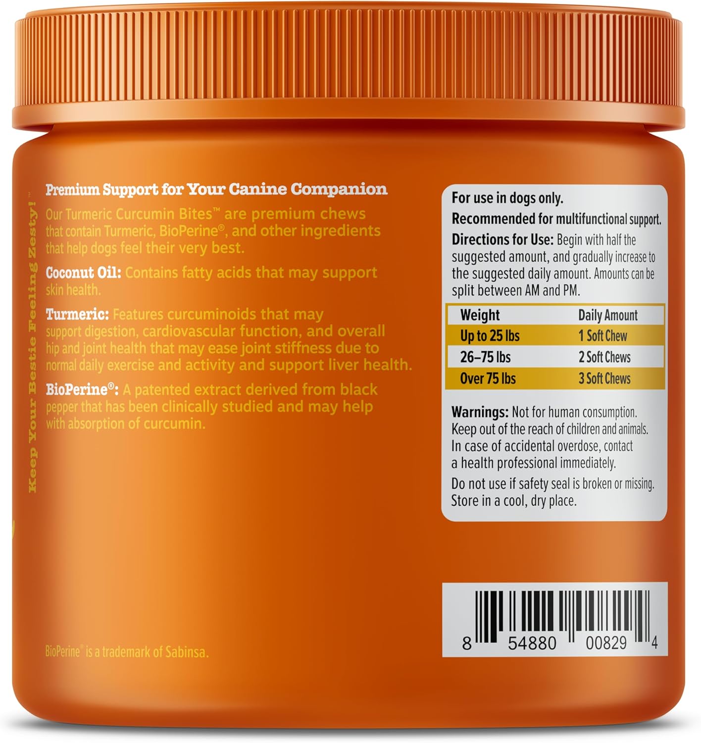 Turmeric Curcumin Bites for Dogs ingredients and nutrition facts panel